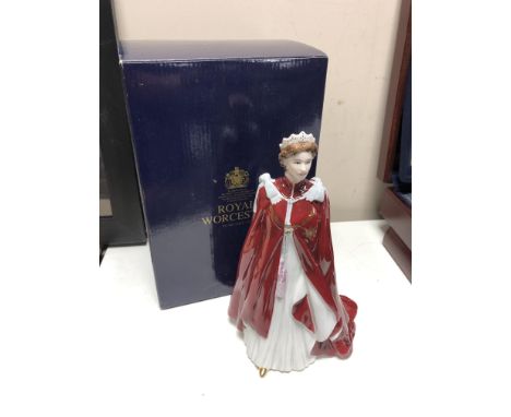 A Royal Worcester china figure : Queen Elizabeth II In Celebration of The Queen's 80'th Birthday, 2006, height 23 cm, boxed. 