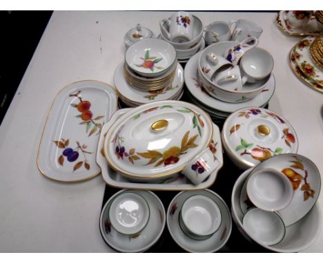Two trays containing 47 pieces of Royal Worcester Evesham dinner wear, oven dishes ramekins etc 