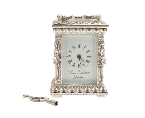 A MINIATURE CASED SILVER JUBILEE CARRIAGE CLOCK, BY CHARLES FRODSHAM. A MINIATURE CASED SILVER JUBILEE CARRIAGE CLOCK, BY CHA