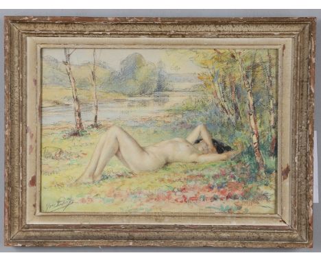 YVES DIEY (1892-1984). RESTING NUDE. (d) YVES DIEY (1892-1984). RESTING NUDE. (d) Signed, watercolour and black crayon with c