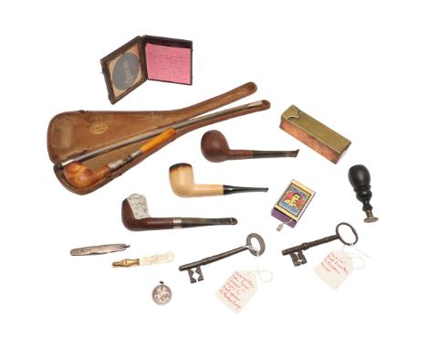 A LARGE VICTORIAN CASED SILVER MOUNTED THREE-SECTION PIPE. A LARGE VICTORIAN CASED SILVER MOUNTED THREE-SECTION PIPE. with a 