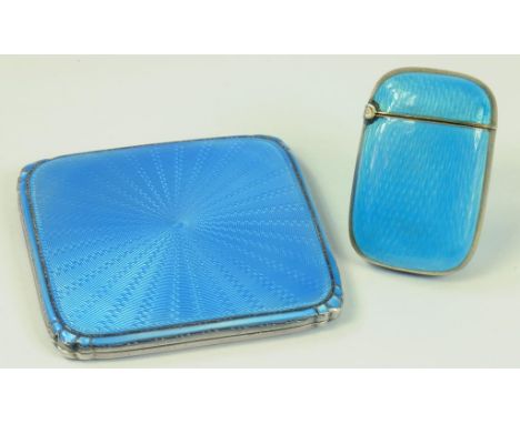 A SCANDINAVIAN SILVER GILT AND TURQUOISE GUILLOCHE ENAMEL VESTA CASE BY DAVID ANDERSEN (ENAMEL CHIPPED) AND A SILVER AND TURQ