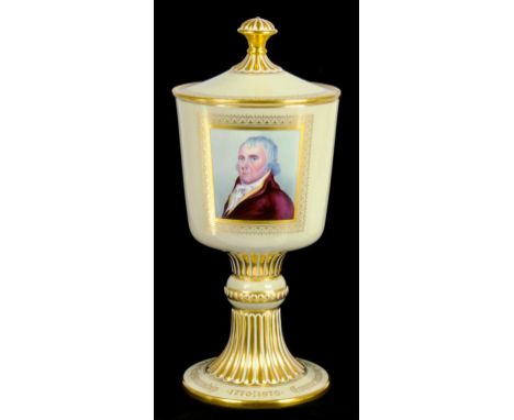 A SPODE BICENTENNIAL CUP AND COVER WITH A PORTRAIT OF JOSIAH SPODE, ONE OF A LIMITED EDITION OF 200, 1970 