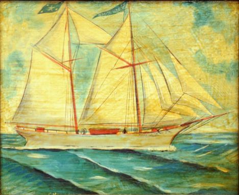 NAIVE ARTIST, 19TH (?) CENTURY - PORTRAIT OF THE KETCH "EMMA LOUISE", OIL ON PANEL, MAPLE FRAME