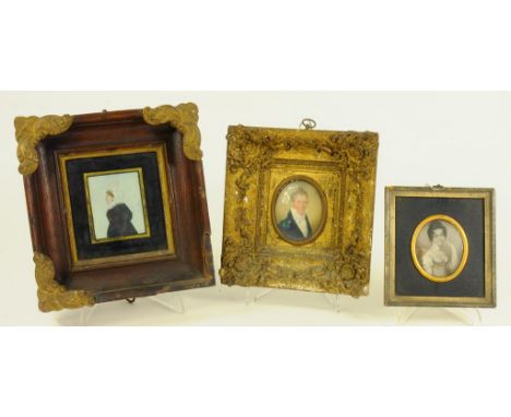 ENGLISH SCHOOL, EARLY 19TH CENTURY -  PORTRAIT MINIATURE OF A GENTLEMAN IN A BLUE COAT, IVORY, OVAL AND TWO OTHER 19TH CENTUR