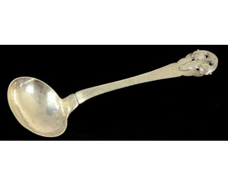 A DANISH ARTS AND CRAFTS SILVER SOUP LADLE BY E. ORSNES, COPENHAGEN 1919, 7OZS