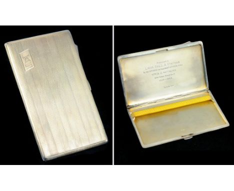 A GEORGE VI SILVER CIGARETTE CASE, ENGINE TURNED, BIRMINGHAM 1944, 6OZS