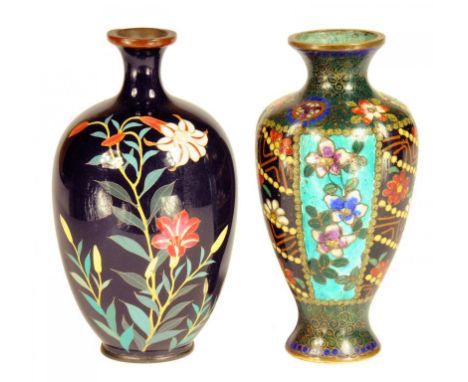 TWO JAPANESE CLOISONNÉ ENAMEL VASES, MEIJI  11.5 and 12cm h ++ Both in fine condition 