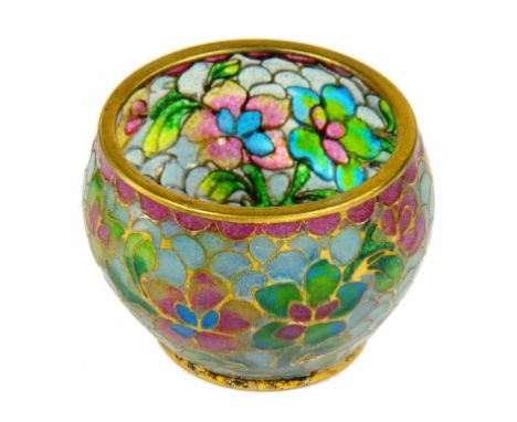 A JAPANESE PLIQUE A JOUR ENAMEL MINIATURE BOWL, MEIJI  2.5cm h ++ In fine condition 