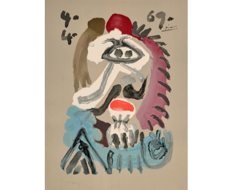 Pablo Picasso. 1881 Malaga - 1973 Mougins. Nach. 'Portrait imaginaire'. Farblitho nach dem Gemälde 'Mousquetaire'. Im Druck s