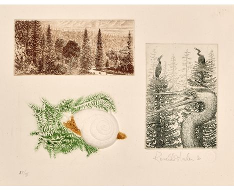 Ronaldo Norden. Tätig in Galliano/Kanada. Drei Farbradierungen auf einem Blatt. 15 x 19 cm. Gl.u.R
