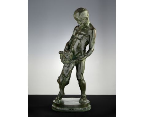 Otto Pilz. Bronze 1876 Sonneberg- 1936 Dresden. Bez. Wasserscheu. Brüderpaar: Der Große versucht den Kleinen zum Baden zu bew