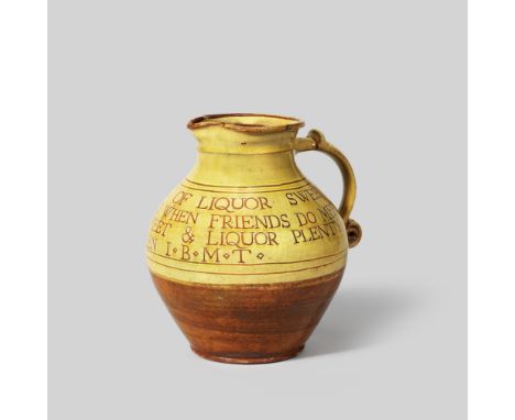 Michael CardewHarvest jug, circa 1932Earthenware, cream slip with carved inscription and incised horizontal bands beneath a g