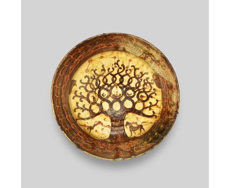 Bernard LeachCharger with 'Tree of Life' design, 1925Earthenware, galena glaze over slip trailed and carved 'Tree of Life' de