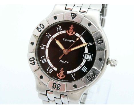 Zenith Defy Armbanduhr Schweiz 2009, Hersteller Manufaktur Zenith, Modell Defy, Referenz 020720207, Edelstahlgehäuse und -ban