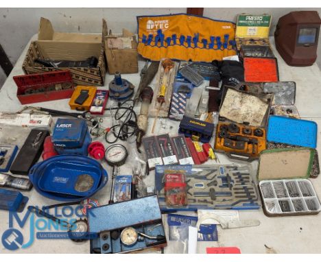 Automotive Tools - Assortment of hand tools, parts, components features Laser brake disc removal kit, Timing tools, thread pi
