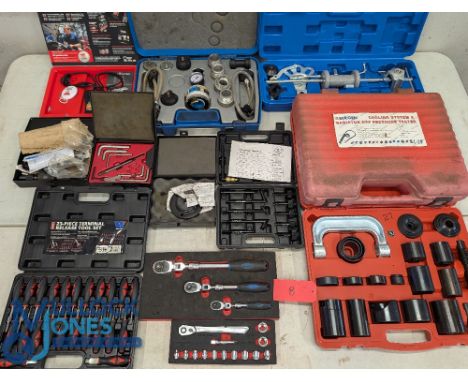 Automobile - Various Tools - Yuasa Battery testing kit, 318 cooling system tester, adaptors, diesel timing sets x2, Bergen co