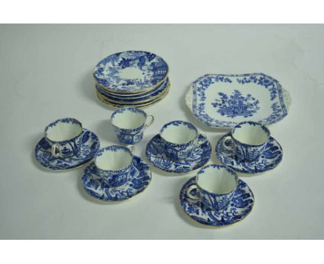 Royal Crown Derby part tea service, all decorated in blue with fence pattern, comprising six cups and five saucers and six te