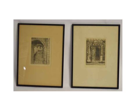 F M Allen, signed in pencil to margin, two black and white etchings, "Castle Rising" and "The Guildhall, Kings Lynn", (2) 