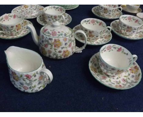 Minton "Haddon Hall" morning tea set, comprising tea pot, cream jug, six cups and saucers, seven tea plates (21) 