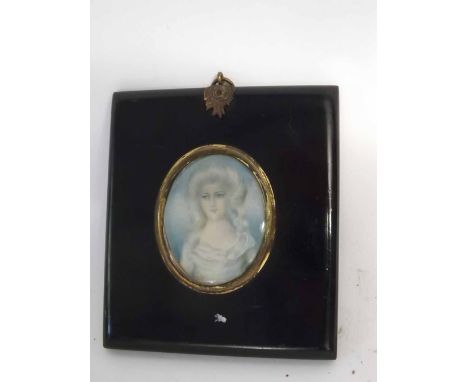 19th century English school portrait miniature, Head and shoulders portrait of a lady, 2 1/2 x 2ins  