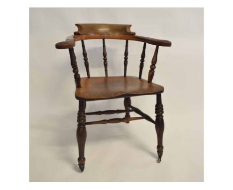 Victorian oak and elm stick back captain's chair, (old metal repair to one arm) 