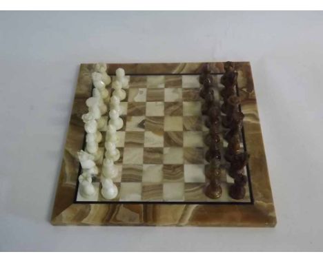 Modern onyx/composition chess set and playing board 
