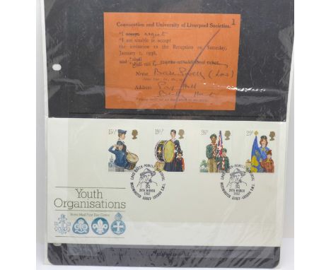 A Lord Baden Powell signature on 1938 reply card together with a commemorative cover 