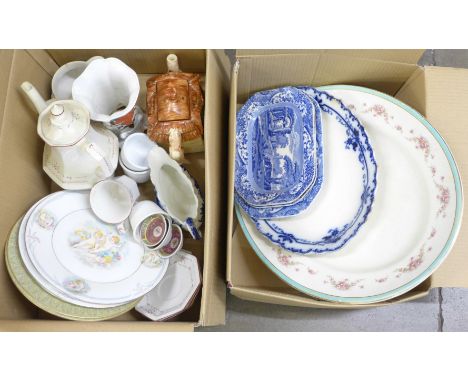 A collection of decorative items including Copeland Spode Italian blue and white plates, a part tea set by Johnson Bros., a c