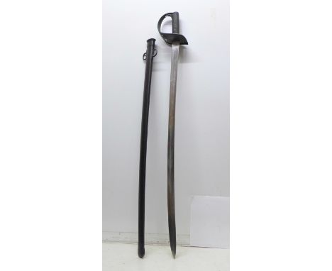 A circa 1850 British cavalry sword, the blade marked Weyersberg, Kirschbaum &amp; Co., and broad arrow WD, with metal scabbar