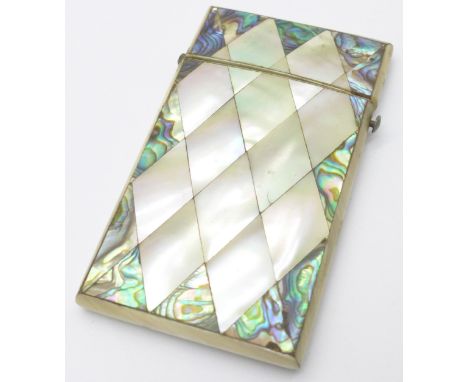 A small abalone mother of pearl card case, 56mm x 97mm 