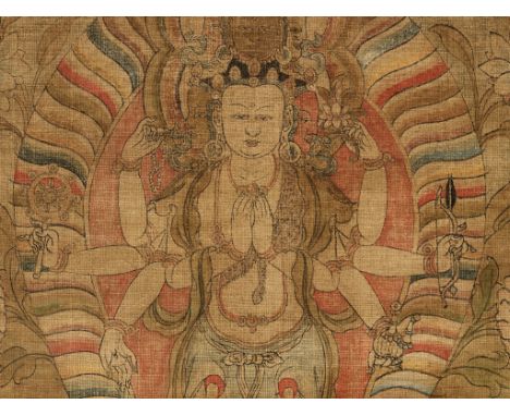 A THANGKA OF EKADASHAMUKHA AVALOKITESHVARA, EASTERN TIBET OR YUNNAN, 17TH -18TH CENTURY, CIRCLE OF CHOYING DORJE (1604-1674) 