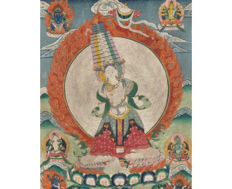 A THANGKA OF USHNISHA SITATAPATRA, TIBET, 18TH-19TH CENTURY 西藏十八至十九世紀大白傘蓋佛母 The thousand-headed Goddess of the Victorious Whi