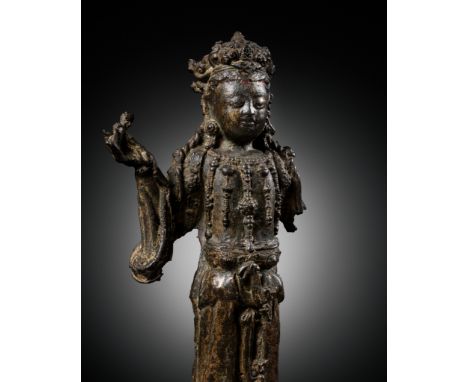 A BRONZE FIGURE OF THE WILLOW-BRANCH GUANYIN, BHAISAJYARAJA AVALOKITESHVARA, DALI KINGDOM 大理國楊柳觀音銅像 China, Yunnan Province, 1