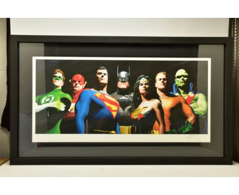 ALEX ROSS (AMERICAN CONTEMPORARY) 'ORIGINAL SEVEN' portraits of Green Lantern, Flash, Superman, Batman, Wonder Woman, Aquaman