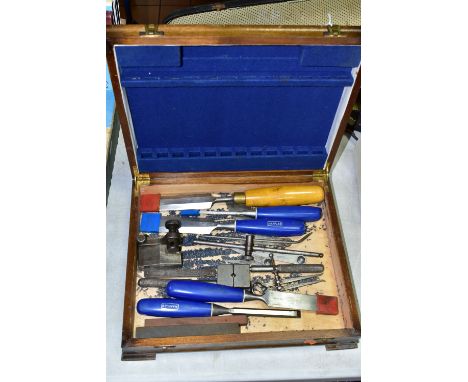 ONE BOX OF TOOLS, comprising Marples equipment, chisels, gauges, blocks, etc