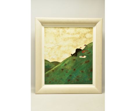 GARY BUNT (BRITISH 1957) 'MAN ON A HILL', a signed limited edition print depicting a man and his dog resting on a hillside, 1
