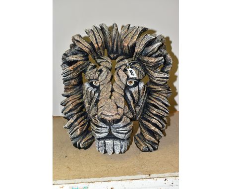 AN EDGE SCULPTURE OF A WHITE LION HEAD, handmade marble resin sculpture bust, authentic signature by artist Matt Buckley on t