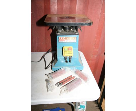 AN AXMINSTER TOOLS OVS-T VERTICAL SPINDER SANDER, four attachments and spares sanding tubes (untested)