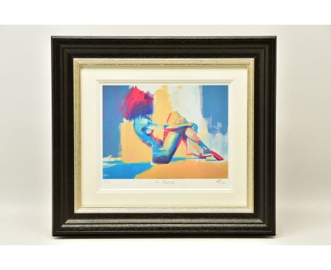 TOBY MULLIGAN (BRITISH 1969) 'IN REPOSE', a signed limited edition print depicting a colourful nude female figure, 134/500 no