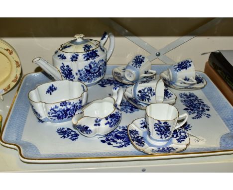 A VICTORIAN COPELAND FOUR PLACE TEA SET, comprising of teapot - hairline crack to the base, firing cracks to the rim, lid dis