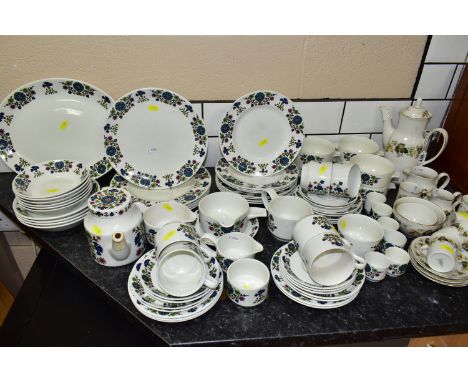 A ROYAL DOULTON 'LARCHMONT' PATTERN COFFEE SET TOGETHER WITH A MIDWINTER 'COUNTRY GARDEN' PATTERN DINNER SET, comprising a co