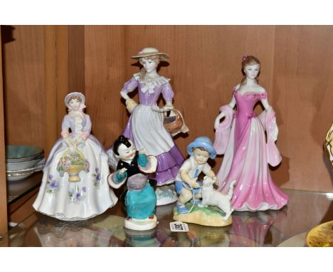 FIVE ROYAL WORCESTER CHILD AND LADY FIGURES, comprising 'September' no. 3457, modelled by Freda Doughty, Chinoiserie Girl, no