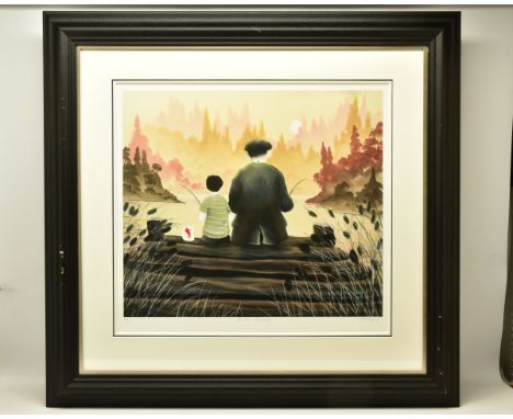 MACKENZIE THORPE (BRITISH 1956) 'ALL OUR YESTERDAYS' two figures fishing, signed limited edition print, 72/195 with certifica
