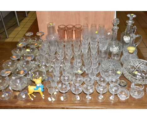 A GROUP OF BABYCHAM GLASS AND CUT CRYSTAL comprising a footed cut crystal centre piece bowl, eighteen 'Babycham' glasses, a s