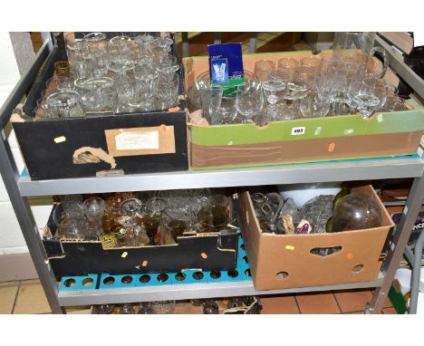 FIVE BOXES OF GLASS WARES, to include a boxed Cristal d'Arques Sully vase height 13cm, a glass dome height 27cm, a large opaq