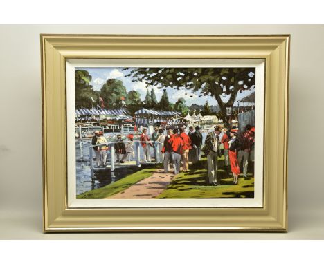 SHERREE VALENTINE DAINES (BRITISH 1959) 'ENGLISH ELEGANCE' a limited edition print 174/195, depicting Henley Regatta, signed 
