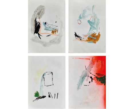   194 - - Jenny Brosinski. Watering Horses. 2020. Öl, Acryl, Oil-Stick, Bleistift, Kohle, Sprühlack auf säurefreiem Papier, g
