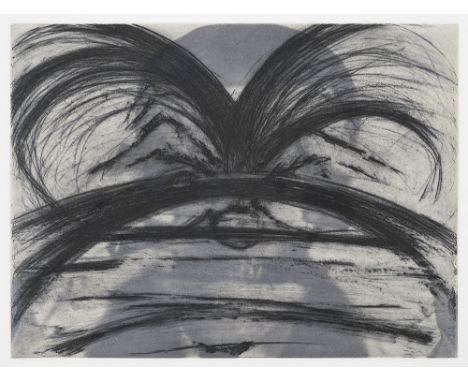  040 - - Arnulf Rainer.  (1929 Baden b. Wien - lebt in Wien). Beim Zahnarzt. Kaltnadelradierung über Aquatinta auf Zerkall Bü
