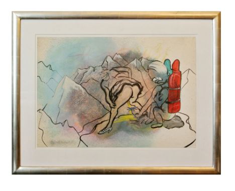  229 - - Ina Barfuss.  (1949 Lüneburg - lebt in Berlin). "O.T". Um 1980. Mixed Media. 51,4 x 73,2 cm, mit Passepartout im Sil